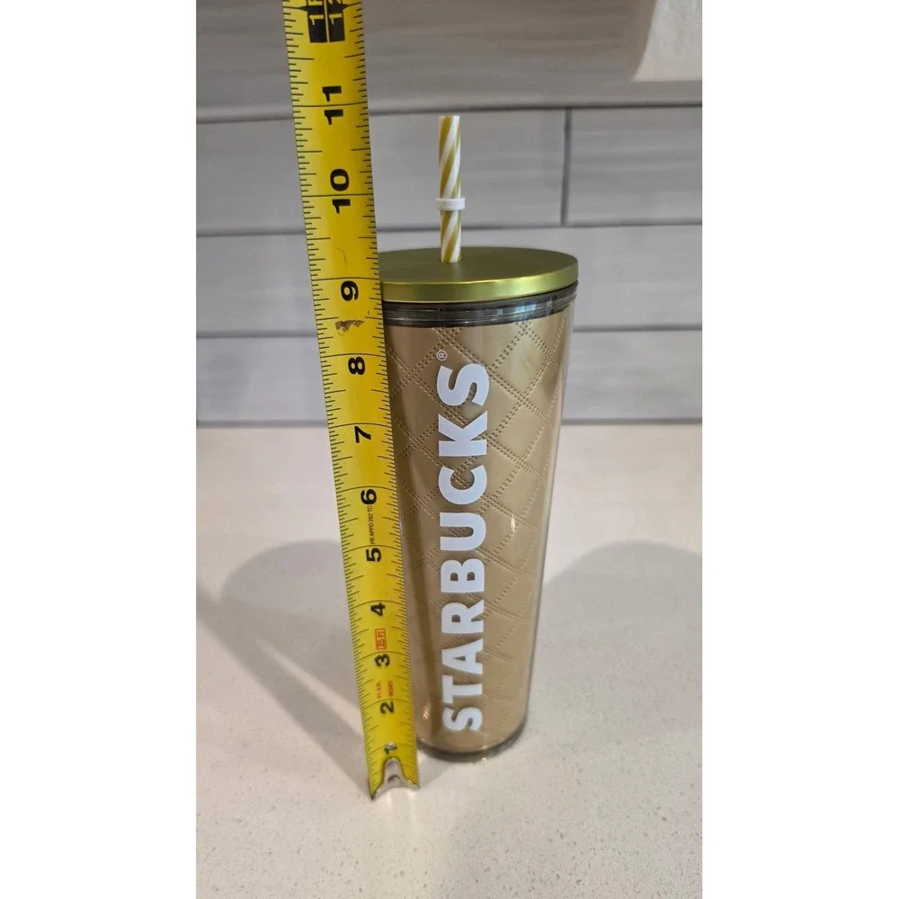 (NEW) 2024 STARBUCKS HOLIDAY METALLIC GOLD QUILTED 24oz VENTI TUMBLER COLD CUP